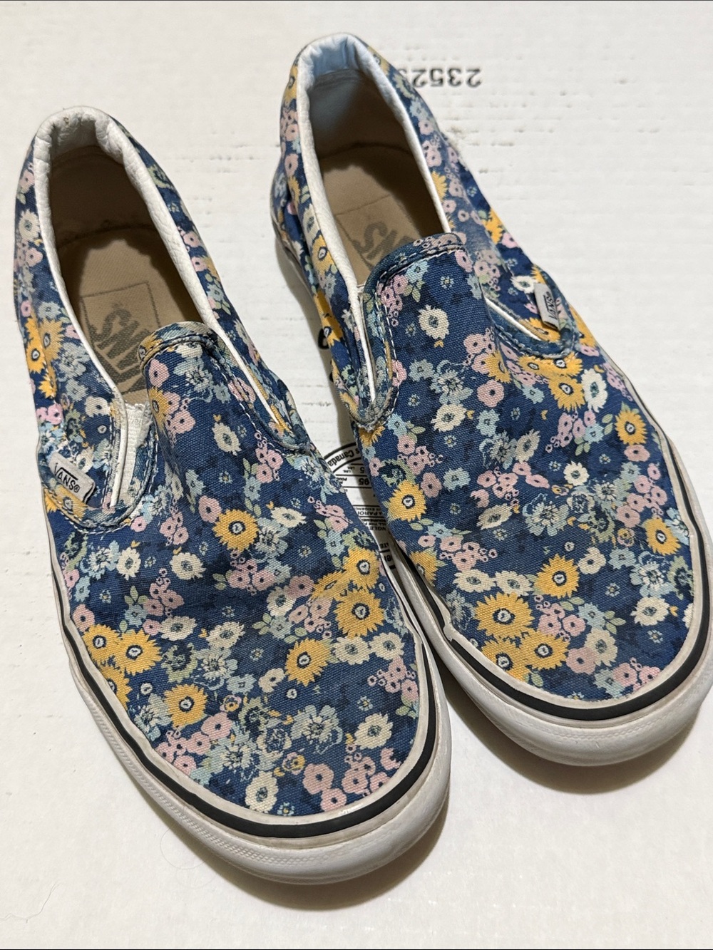8 women’s Vans Slip-On Floral Canvas Shoes - Blue, Yellow, Pink